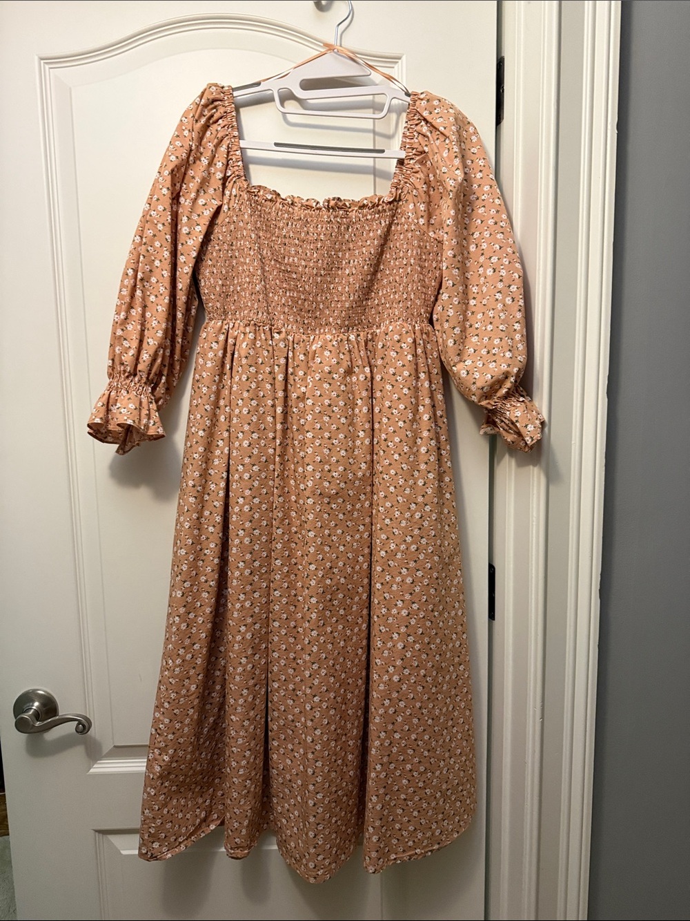 English Factory Dusty Peach Floral Smocked Midi Dress